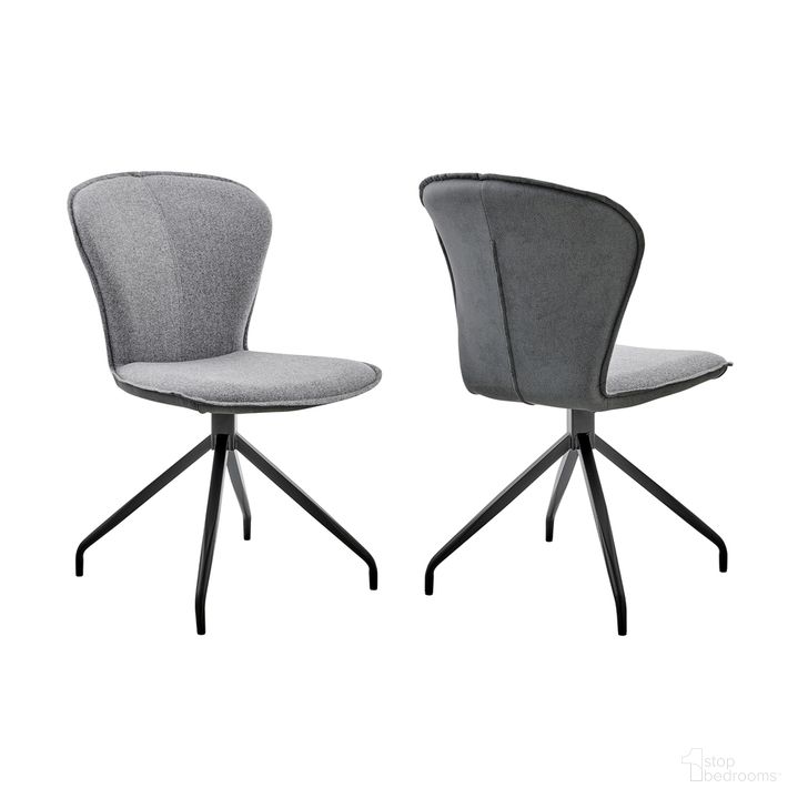 The appearance of Petrie Dining Room Accent Chair Set of 2 In Gray Fabric and Faux Leather with Black Finish designed by Armen Living in the modern / contemporary interior design. This gray piece of furniture  was selected by 1StopBedrooms from Petrie Collection to add a touch of cosiness and style into your home. Sku: LCPESIGR. Material: Fabric. Product Type: Dining Chair. Image1