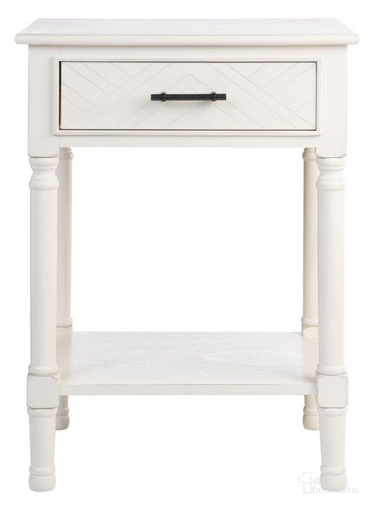 The appearance of Peyton 1 Drawer Accent Table in Distressed White designed by Safavieh in the modern / contemporary interior design. This distressed white piece of furniture  was selected by 1StopBedrooms from Peyton Collection to add a touch of cosiness and style into your home. Sku: ACC5704A. Material: Wood. Product Type: Accent Table. Image1