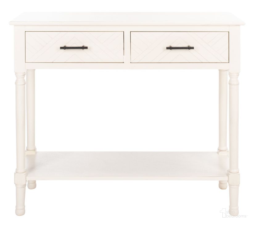 The appearance of Peyton 2 Drawer Console Table in Distressed White designed by Safavieh in the modern / contemporary interior design. This distressed white piece of furniture  was selected by 1StopBedrooms from Peyton Collection to add a touch of cosiness and style into your home. Sku: CNS5704A. Material: Wood. Product Type: Console Table. Image1