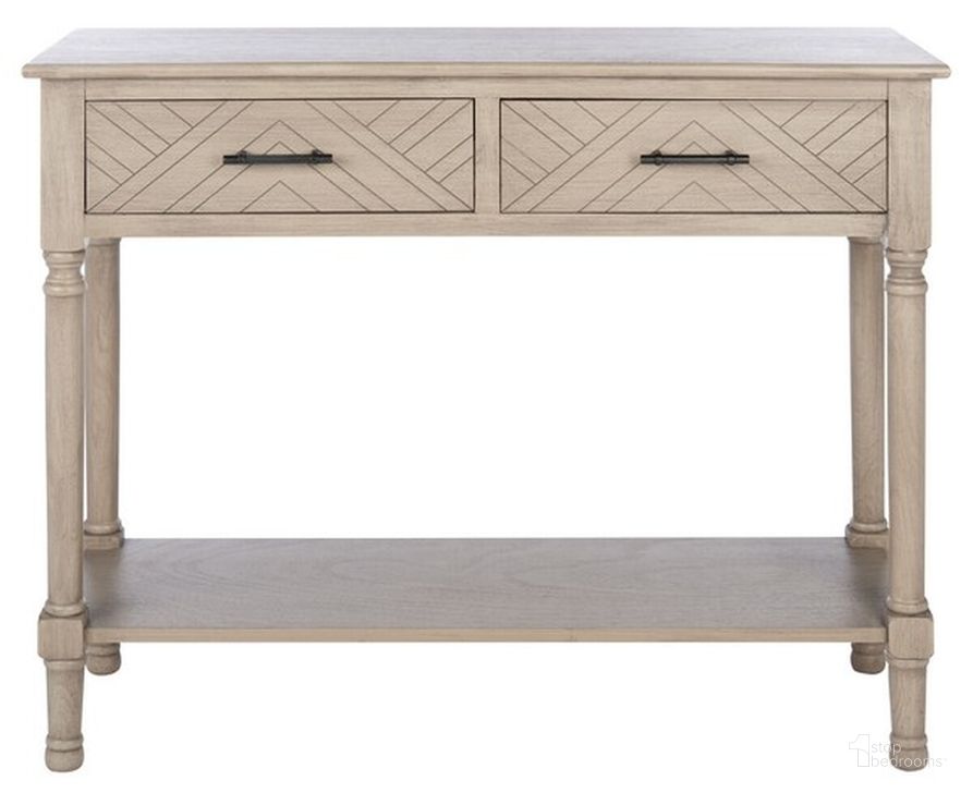 The appearance of Peyton 2 Drawer Console Table in Greige designed by Safavieh in the modern / contemporary interior design. This greige piece of furniture  was selected by 1StopBedrooms from Peyton Collection to add a touch of cosiness and style into your home. Sku: CNS5704D. Material: Wood. Product Type: Console Table. Image1
