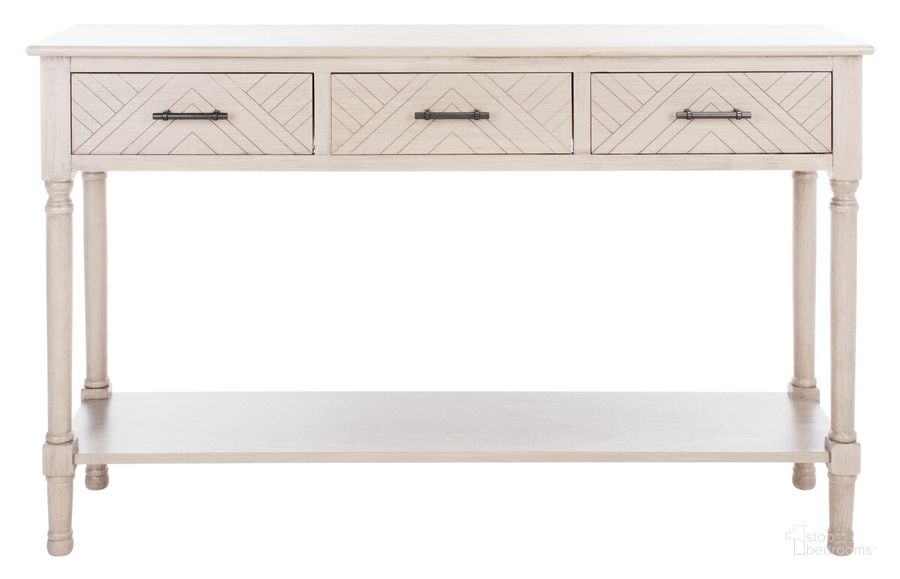 The appearance of Peyton 3 Drawer Console Table in Greige designed by Safavieh in the modern / contemporary interior design. This greige piece of furniture  was selected by 1StopBedrooms from Peyton Collection to add a touch of cosiness and style into your home. Sku: CNS5705D. Material: Wood. Product Type: Console Table. Image1