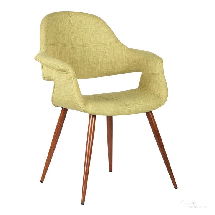 The appearance of Phoebe Mid-Century Dining Chair In Walnut Finish and Green Fabric designed by Armen Living in the transitional interior design. This green piece of furniture  was selected by 1StopBedrooms from Phoebe Collection to add a touch of cosiness and style into your home. Sku: LCPHSIWAGREEN. Material: Wood. Product Type: Dining Chair. Image1