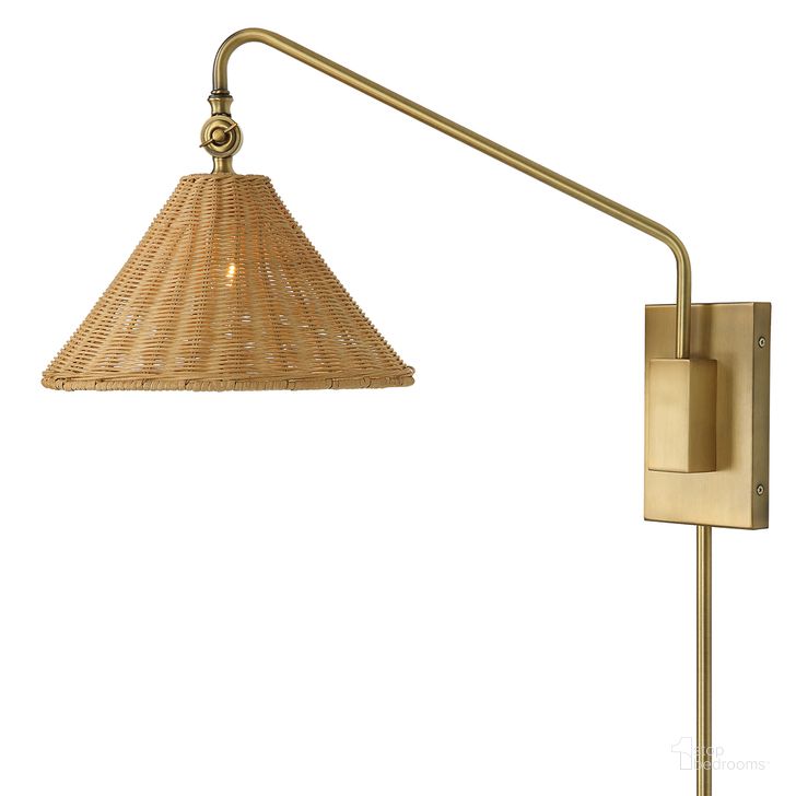 The appearance of Phuvinh 1 Light Rattan Shade Sconce In Brass designed by Uttermost in the  interior design. This brass piece of furniture  was selected by 1StopBedrooms from Phuvinh Collection to add a touch of cosiness and style into your home. Sku: 22571. Material: Steel. Product Type: Wall Sconce. Image1