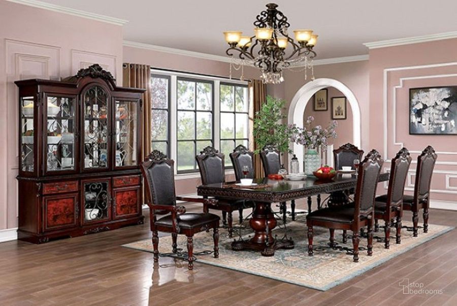The appearance of Picardy Brown Cherry Extendable Dining Room Set designed by Furniture of America in the traditional interior design. This brown piece of furniture  was selected by 1StopBedrooms from Picardy Collection to add a touch of cosiness and style into your home. Sku: CM3147T-1;CM3147T-2;CM3147SC-2PK. Material: Wood. Product Type: Dining Room Set. Image1