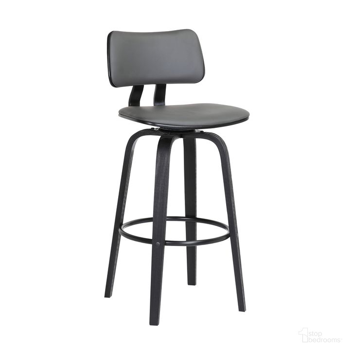 The appearance of Pico 26 Inch Swivel Black Wood Counter Stool In Gray Faux Leather with Black Metal designed by Armen Living in the modern / contemporary interior design. This gray piece of furniture  was selected by 1StopBedrooms from Pico Collection to add a touch of cosiness and style into your home. Sku: LCPIBABLKGRY26. Material: Faux Leather. Product Type: Barstool. Image1