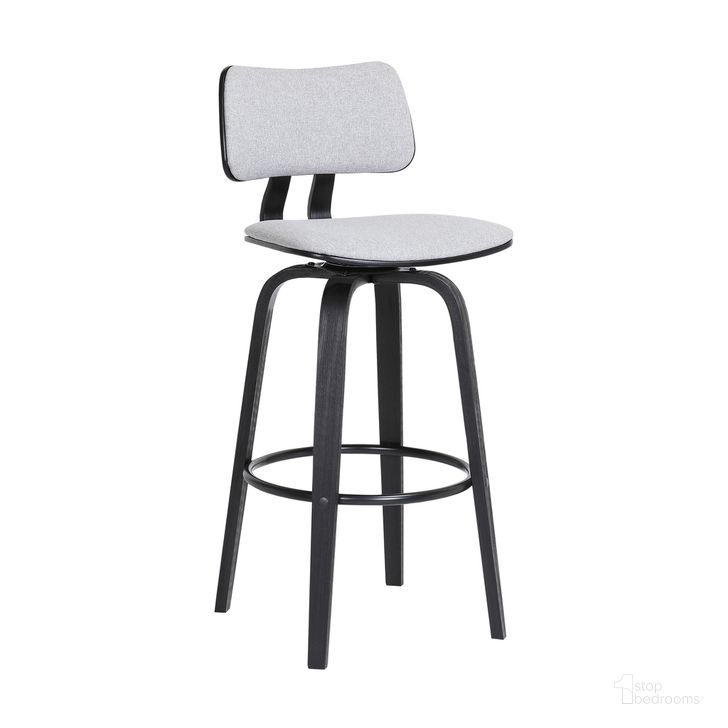 The appearance of Pico 26 Inch Swivel Black Wood Counter Stool In Light Gray Fabric with Black Metal designed by Armen Living in the modern / contemporary interior design. This light gray piece of furniture  was selected by 1StopBedrooms from Pico Collection to add a touch of cosiness and style into your home. Sku: LCPIBABLKLTGR26. Material: Wood. Product Type: Barstool. Image1