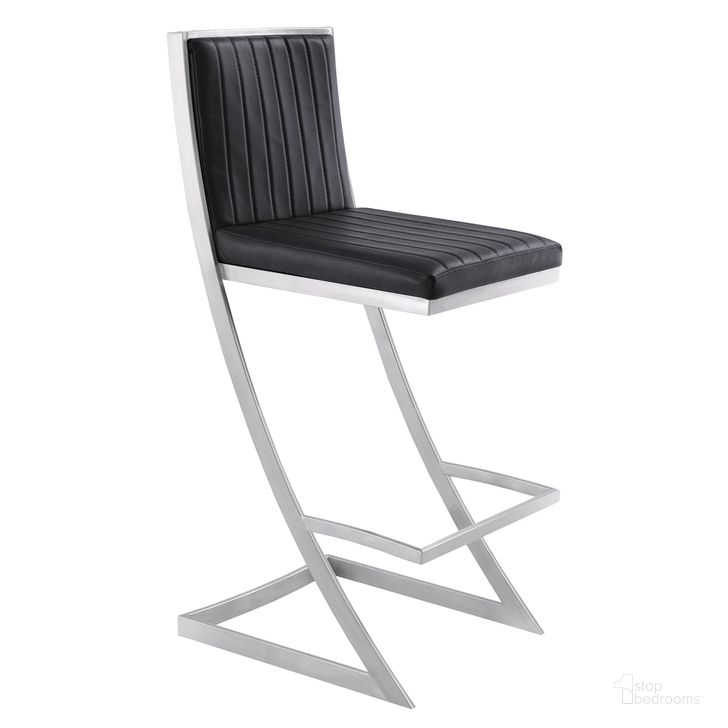 The appearance of Pinellas 30 Inch Vintage Black Faux Leather and Brushed Stainless Steel Bar Stool designed by Armen Living in the modern / contemporary interior design. This vintage black piece of furniture  was selected by 1StopBedrooms from Pinellas Collection to add a touch of cosiness and style into your home. Sku: 721535752621. Product Type: Barstool. Material: Stainless Steel. Image1