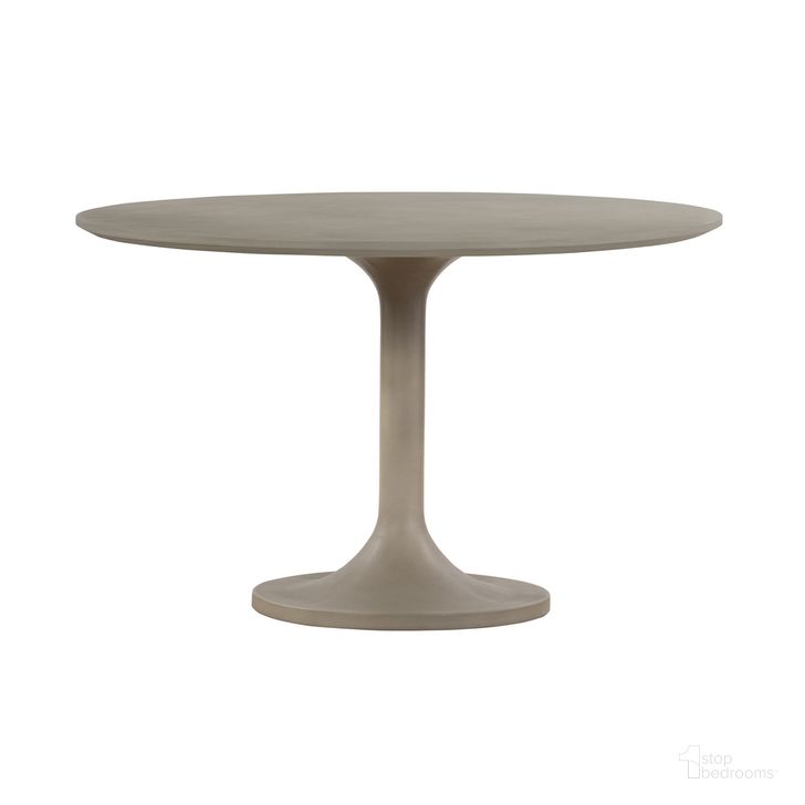 The appearance of Pippa Concrete and Metal Tulip Round Dining Table designed by Armen Living in the modern / contemporary interior design. This gray piece of furniture  was selected by 1StopBedrooms from Pippa Collection to add a touch of cosiness and style into your home. Sku: LCPIDICCBASE;LCPIDICCGRTOP. Table Base Style: Pedestal. Table Top Shape: Round. Product Type: Dining Table. Material: Concrete. Size: 47". Image1