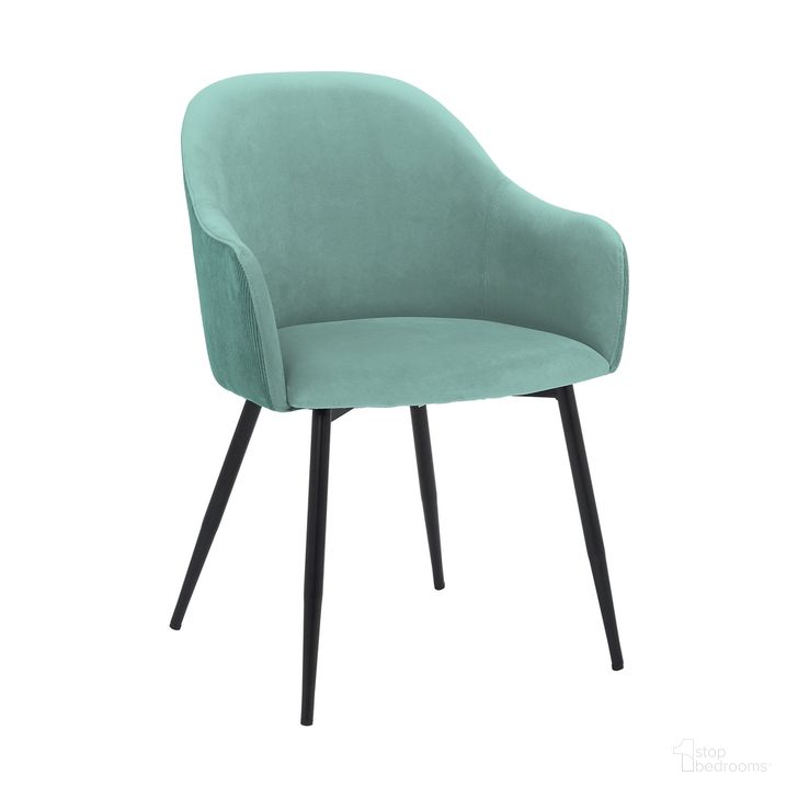 The appearance of Pixie Two Tone Teal Fabric Dining Room Chair with Black Metal Legs designed by Armen Living in the modern / contemporary interior design. This teal piece of furniture  was selected by 1StopBedrooms from Pixie Collection to add a touch of cosiness and style into your home. Sku: LCPXCHTL. Material: Wood. Product Type: Dining Chair. Image1