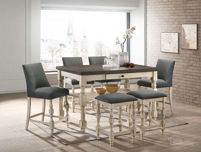 The appearance of Plymouth Ivory And Dark Gray Counter Height Dining Room Set designed by Furniture of America in the transitional interior design. This gray piece of furniture  was selected by 1StopBedrooms from Plymouth Collection to add a touch of cosiness and style into your home. Sku: CM3979PT;CM3979ST-2PK. Material: Wood. Product Type: Dining Room Set. Image1