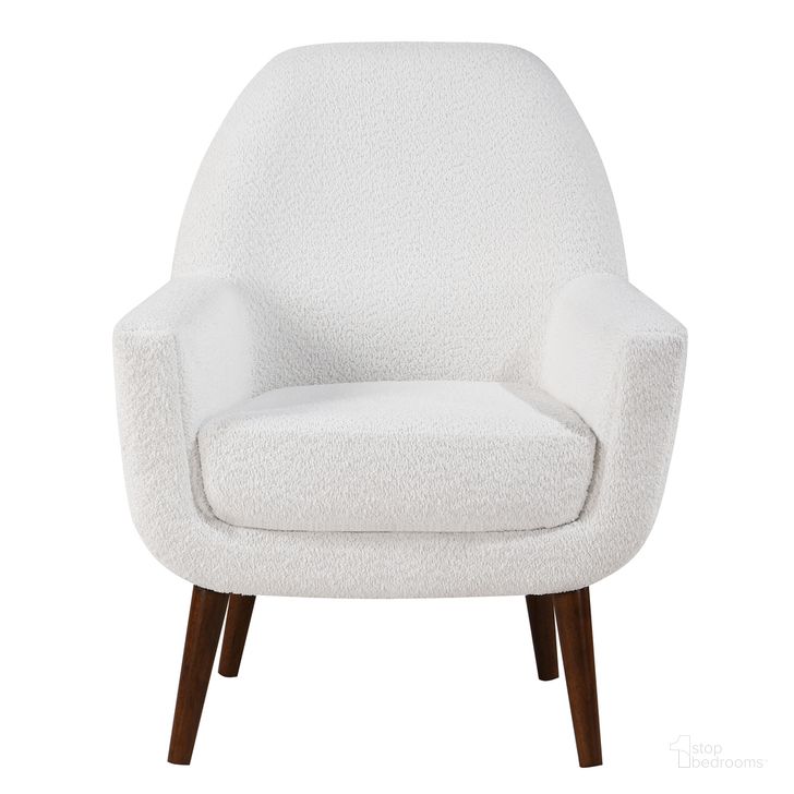 The appearance of Polaris Mid Century Boucle Arm Chair In Milky White designed by Comfort Pointe in the transitional interior design. This milky white piece of furniture  was selected by 1StopBedrooms from Polaris Collection to add a touch of cosiness and style into your home. Sku: 8044-59. Material: Wood. Product Type: Accent Chair. Image1