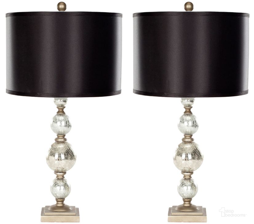 The appearance of Poly Resin and Mercury Glass Table Lamp with Black Satin Shade Set of 2 designed by Safavieh in the traditional interior design. This ivory and silver piece of furniture  was selected by 1StopBedrooms from Safavieh LIT Collection to add a touch of cosiness and style into your home. Sku: LIT4060A-SET2. Product Type: Table Lamp. Image1