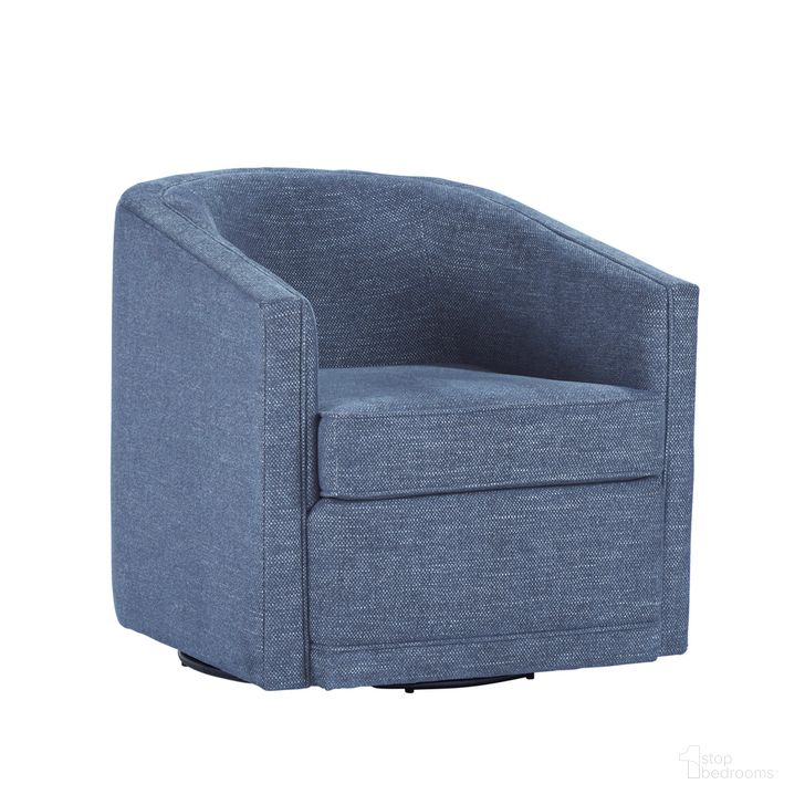 The appearance of Poppy Swivel Chair In Blue designed by New Classic in the transitional interior design. This blue piece of furniture  was selected by 1StopBedrooms from Poppy Collection to add a touch of cosiness and style into your home. Sku: U1045-12-BLU. Material: Fabric. Product Type: Swivel Chair. Image1