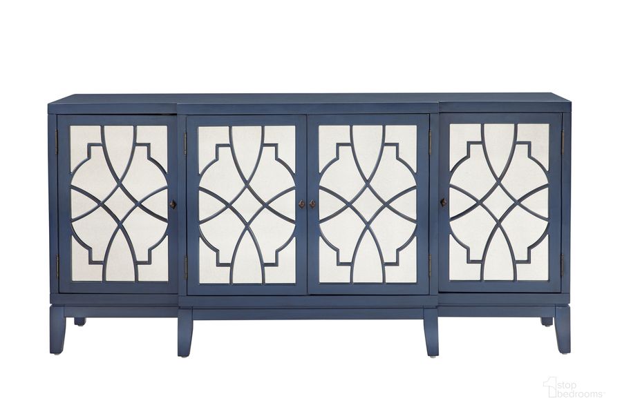 The appearance of Portia Server In Navy designed by Bassett Mirror Company in the country / farmhouse interior design. This blue piece of furniture  was selected by 1StopBedrooms from Portia Collection to add a touch of cosiness and style into your home. Sku: 2503-DR-576. Product Type: Server. Material: MDF. Image1