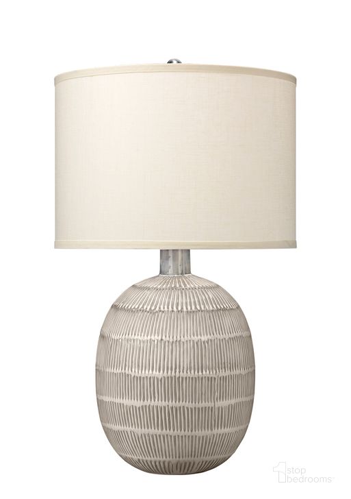 The appearance of Prairie Table Lamp in Beige & Off White Patterned Ceramic designed by Jamie Young Company in the transitional interior design. This off white and beige piece of furniture  was selected by 1StopBedrooms from Prairie Collection to add a touch of cosiness and style into your home. Sku: 9PRAIRIEBEOW. Material: Ceramic. Product Type: Table Lamp. Image1