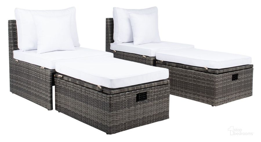 The appearance of Pramla Outdoor Sette with Ottoman in Grey designed by Safavieh in the modern / contemporary interior design. This grey piece of furniture  was selected by 1StopBedrooms from Pramla Collection to add a touch of cosiness and style into your home. Sku: PAT7515C. Material: Steel. Product Type: Outdoor Set. Image1