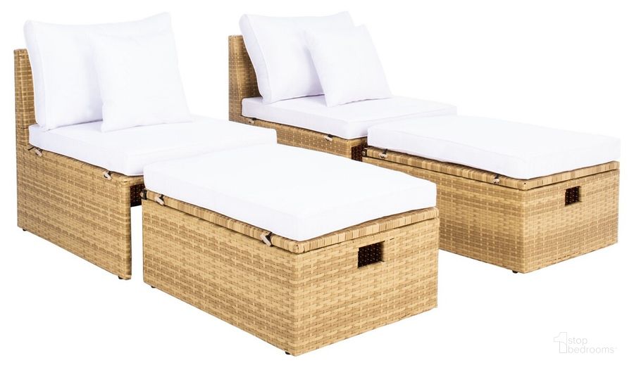 The appearance of Pramla Outdoor Sette with Ottoman in Natural and White designed by Safavieh in the modern / contemporary interior design. This natural and white piece of furniture  was selected by 1StopBedrooms from Pramla Collection to add a touch of cosiness and style into your home. Sku: PAT7515D. Material: Steel. Product Type: Outdoor Set. Image1
