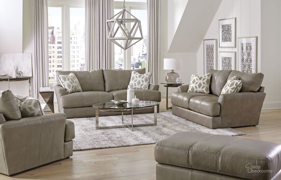 The appearance of Prato Putty Living Room Set designed by Jackson in the transitional interior design. This beige piece of furniture  was selected by 1StopBedrooms from Prato Collection to add a touch of cosiness and style into your home. Sku: 248203127356307356;248202127356307356. Material: Leather. Product Type: Living Room Set. Image1
