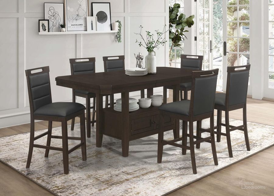 The appearance of Prentiss Cappuccino Extendable Rectangular Counter Height Dining Room Set designed by Coaster in the traditional interior design. This brown piece of furniture  was selected by 1StopBedrooms from Prentiss Collection to add a touch of cosiness and style into your home. Sku: 193108B1;193108B2;193109. Product Type: Dining Room Set. Material: MDF. Image1
