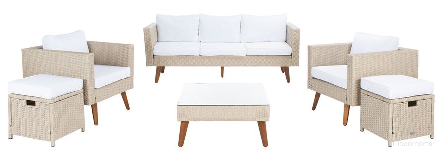 The appearance of Presla 6 Pc Living Set in Beige designed by Safavieh in the modern / contemporary interior design. This beige piece of furniture  was selected by 1StopBedrooms from Presla Collection to add a touch of cosiness and style into your home. Sku: PAT7715B-3BX. Material: Steel. Product Type: Outdoor Set. Image1