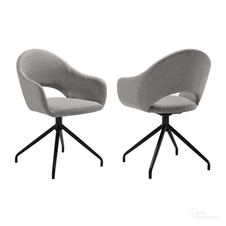 The appearance of Pria Swivel Upholstered Dining Chair Set of 2 In Gray designed by Armen Living in the modern / contemporary interior design. This gray piece of furniture  was selected by 1StopBedrooms from Pria Collection to add a touch of cosiness and style into your home. Sku: LCPRSIGRYBLK. Material: Steel. Product Type: Dining Chair. Image1