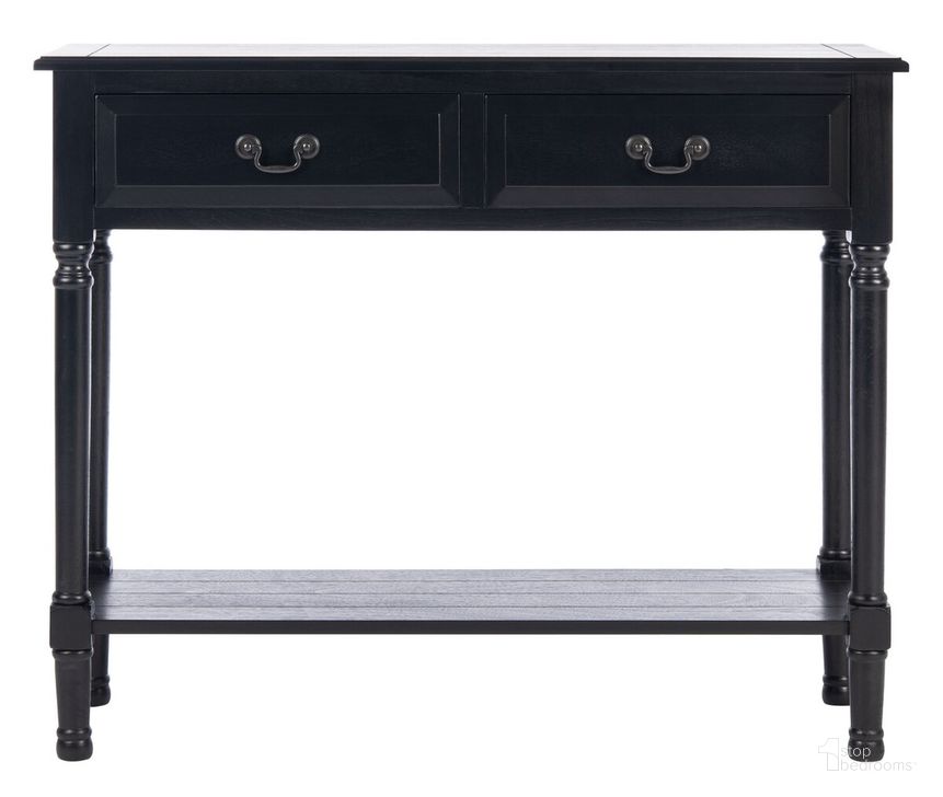 The appearance of Primrose 2 Drawer Console Table in Black designed by Safavieh in the modern / contemporary interior design. This black piece of furniture  was selected by 1StopBedrooms from Primrose Collection to add a touch of cosiness and style into your home. Sku: CNS5706B. Material: Wood. Product Type: Console Table. Image1