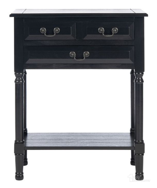 The appearance of Primrose 3 Drawer Console Table in Black designed by Safavieh in the modern / contemporary interior design. This black piece of furniture  was selected by 1StopBedrooms from Primrose Collection to add a touch of cosiness and style into your home. Sku: CNS5707B. Material: Wood. Product Type: Console Table. Image1