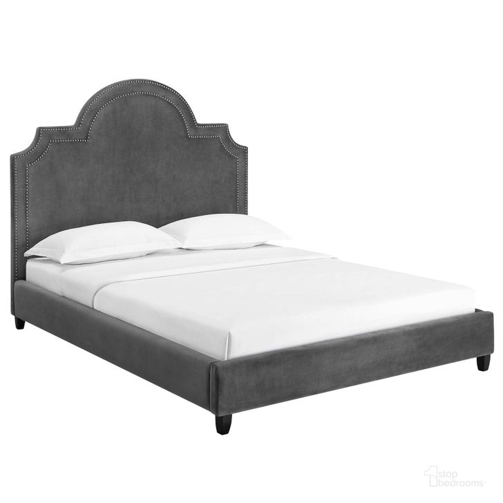The appearance of Primrose Gray Queen Performance Velvet Platform Bed designed by Modway in the modern / contemporary interior design. This gray piece of furniture  was selected by 1StopBedrooms from Primrose Collection to add a touch of cosiness and style into your home. Sku: MOD-5812-GRY. Bed Type: Platform Bed. Material: Wood. Product Type: Platform Bed. Bed Size: Queen. Image1
