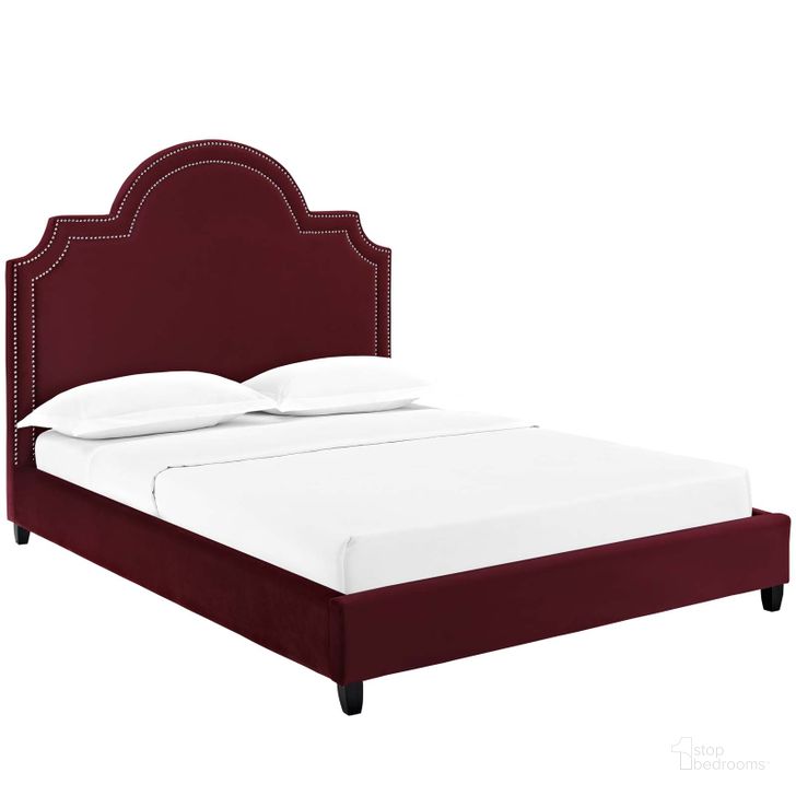 The appearance of Primrose Maroon Queen Performance Velvet Platform Bed designed by Modway in the modern / contemporary interior design. This maroon piece of furniture  was selected by 1StopBedrooms from Primrose Collection to add a touch of cosiness and style into your home. Sku: MOD-5812-MAR. Bed Type: Platform Bed. Material: Wood. Product Type: Platform Bed. Bed Size: Queen. Image1
