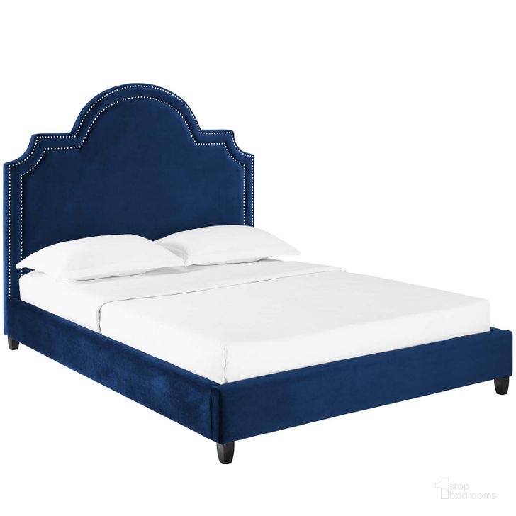 The appearance of Primrose Navy Queen Performance Velvet Platform Bed designed by Modway in the modern / contemporary interior design. This navy piece of furniture  was selected by 1StopBedrooms from Primrose Collection to add a touch of cosiness and style into your home. Sku: MOD-5812-NAV. Bed Type: Platform Bed. Material: Wood. Product Type: Platform Bed. Bed Size: Queen. Image1