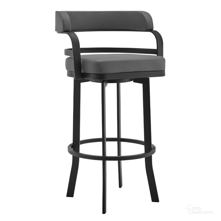 The appearance of Prinz 26 Inch Counter Height Swivel Gray Faux Leather and Black Metal Bar Stool designed by Armen Living in the modern / contemporary interior design. This gray and black piece of furniture  was selected by 1StopBedrooms from Prinz Collection to add a touch of cosiness and style into your home. Sku: LCPRBAGRBL26. Product Type: Barstool. Material: Iron. Image1