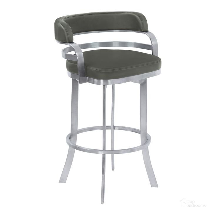 The appearance of Prinz 30 Inch Bar Height Swivel Gray Faux Leather and Brushed Stainless Steel Bar Stool designed by Armen Living in the modern / contemporary interior design. This gray piece of furniture  was selected by 1StopBedrooms from Prinz Collection to add a touch of cosiness and style into your home. Sku: LCPRBAGRBS30. Product Type: Barstool. Material: Stainless Steel. Image1