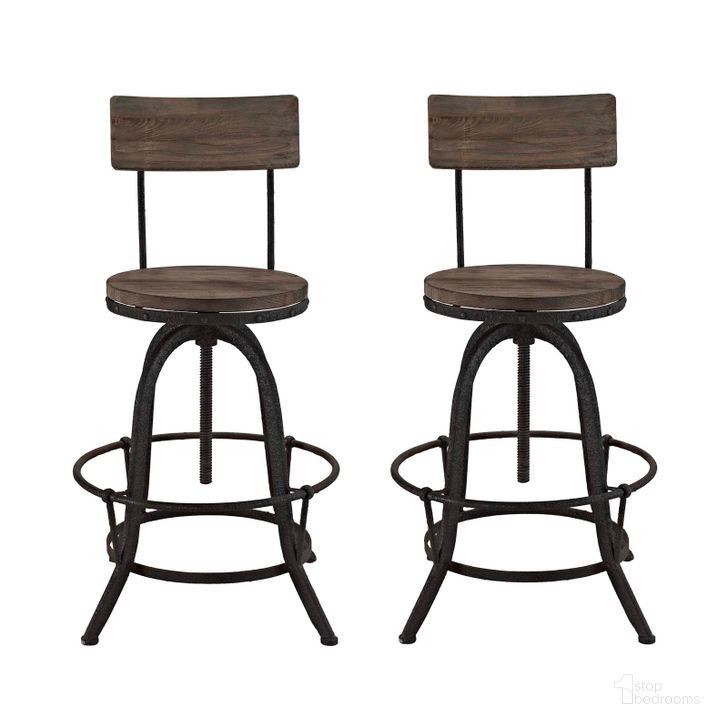The appearance of Procure Brown Bar Stool Set of 2 designed by Modway in the modern / contemporary interior design. This brown piece of furniture  was selected by 1StopBedrooms from Procure Collection to add a touch of cosiness and style into your home. Sku: EEI-1605-BRN-SET. Product Type: Barstool. Material: Pine. Image1