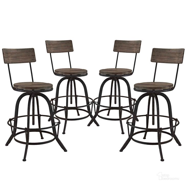 The appearance of Procure Brown Bar Stool Set of 4 designed by Modway in the modern / contemporary interior design. This brown piece of furniture  was selected by 1StopBedrooms from Procure Collection to add a touch of cosiness and style into your home. Sku: EEI-1609-BRN-SET. Product Type: Barstool. Material: Pine. Image1