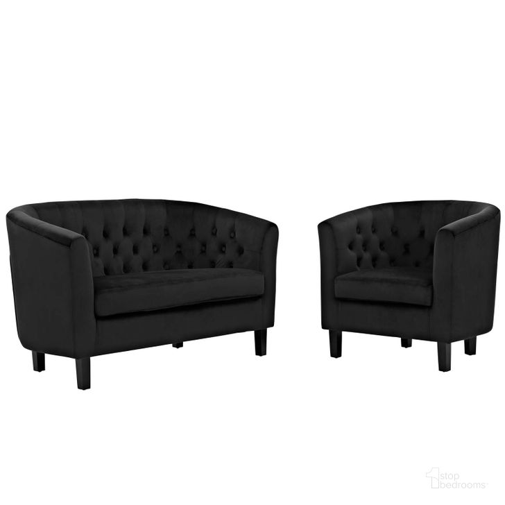 The appearance of Prospect Black 2 Piece Performance Velvet Loveseat and Arm Chair Set designed by Modway in the modern / contemporary interior design. This black piece of furniture  was selected by 1StopBedrooms from Prospect Collection to add a touch of cosiness and style into your home. Sku: EEI-3154-BLK-SET. Material: Wood. Product Type: Living Room Chair. Image1