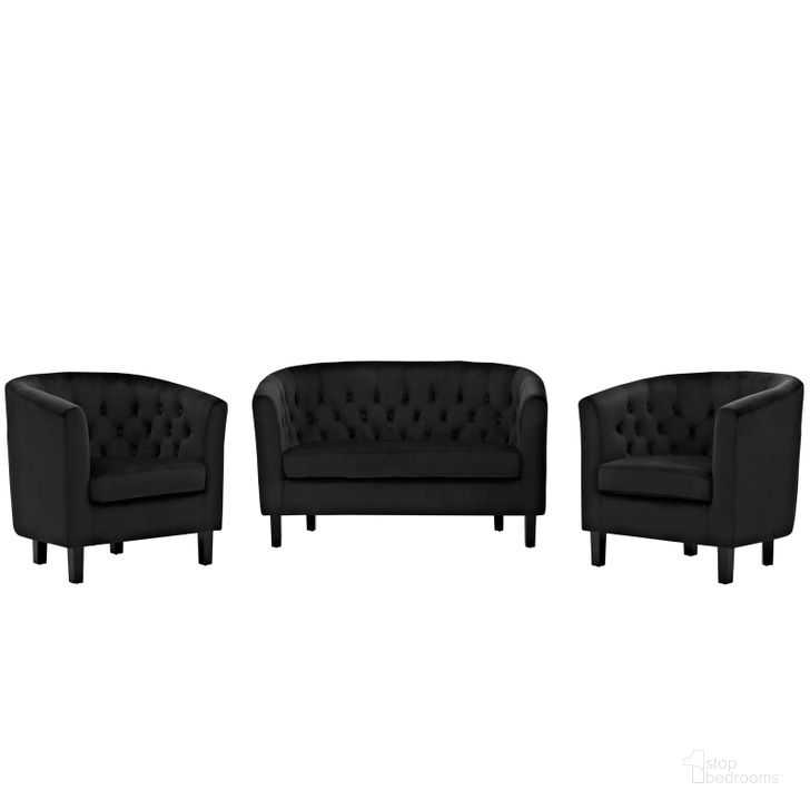 The appearance of Prospect Black 3 Piece Performance Velvet Loveseat and Arm Chair Set designed by Modway in the modern / contemporary interior design. This black piece of furniture  was selected by 1StopBedrooms from Prospect Collection to add a touch of cosiness and style into your home. Sku: EEI-3152-BLK-SET. Material: Wood. Product Type: Living Room Chair. Image1