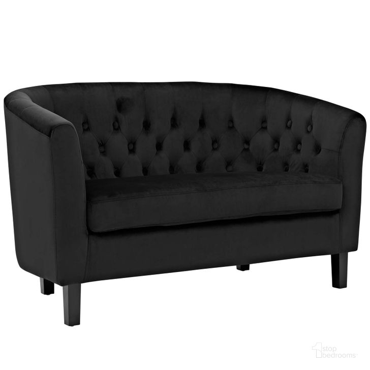 The appearance of Prospect Black Performance Velvet Loveseat designed by Modway in the modern / contemporary interior design. This black velvet piece of furniture  was selected by 1StopBedrooms from Prospect Collection to add a touch of cosiness and style into your home. Sku: EEI-2615-BLK. Material: Wood. Product Type: Loveseat. Image1