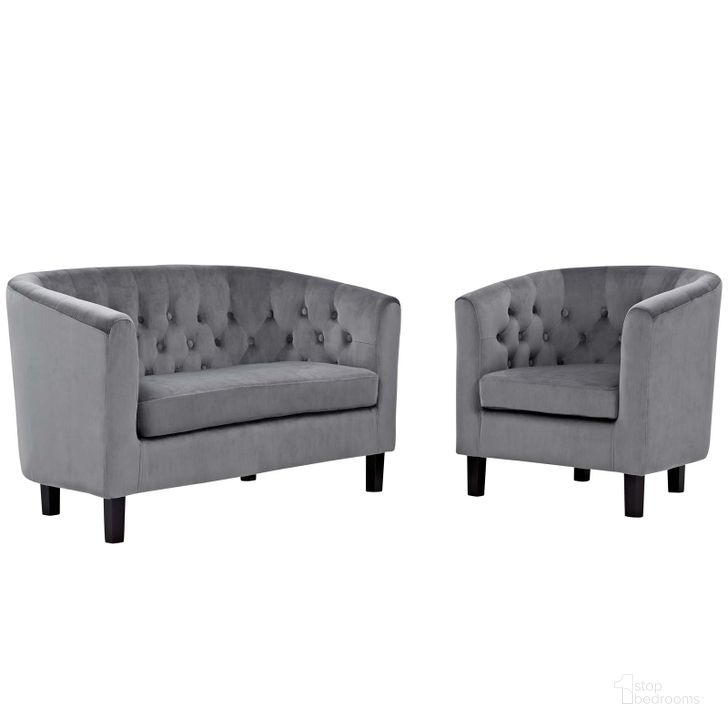 The appearance of Prospect Gray 2 Piece Performance Velvet Loveseat and Arm Chair Set designed by Modway in the modern / contemporary interior design. This gray piece of furniture  was selected by 1StopBedrooms from Prospect Collection to add a touch of cosiness and style into your home. Sku: EEI-3154-GRY-SET. Material: Wood. Product Type: Living Room Chair. Image1