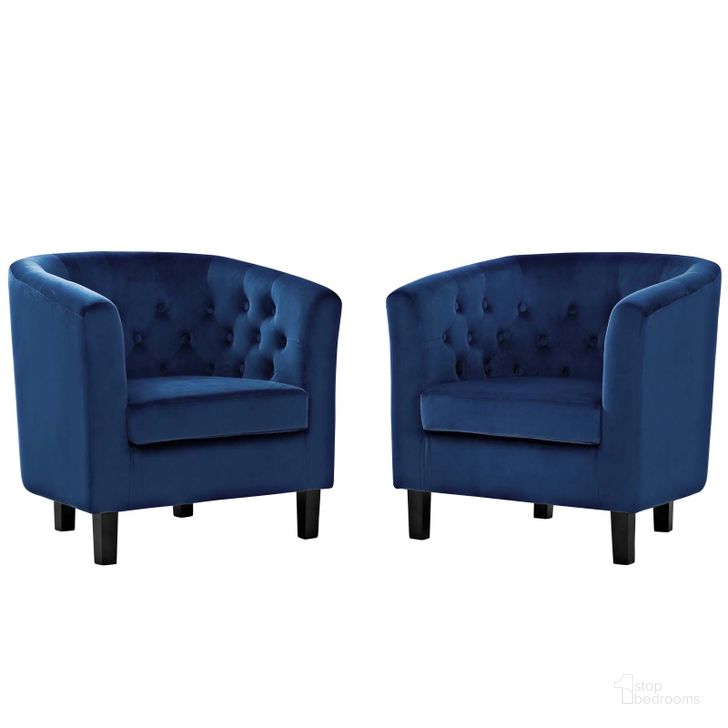 The appearance of Prospect Navy 2 Piece Performance Velvet Arm Chair Set designed by Modway in the modern / contemporary interior design. This navy piece of furniture  was selected by 1StopBedrooms from Prospect Collection to add a touch of cosiness and style into your home. Sku: EEI-3153-NAV-SET. Material: Wood. Product Type: Living Room Chair. Image1