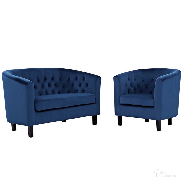 The appearance of Prospect Navy 2 Piece Performance Velvet Loveseat and Arm Chair Set designed by Modway in the modern / contemporary interior design. This navy piece of furniture  was selected by 1StopBedrooms from Prospect Collection to add a touch of cosiness and style into your home. Sku: EEI-3154-NAV-SET. Material: Wood. Product Type: Living Room Chair. Image1