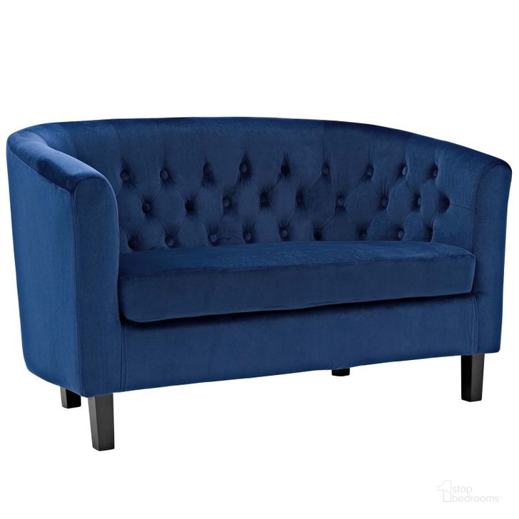 The appearance of Prospect Navy Performance Velvet Loveseat designed by Modway in the modern / contemporary interior design. This navy piece of furniture  was selected by 1StopBedrooms from Prospect Collection to add a touch of cosiness and style into your home. Sku: EEI-2615-NAV. Material: Wood. Product Type: Loveseat. Image1