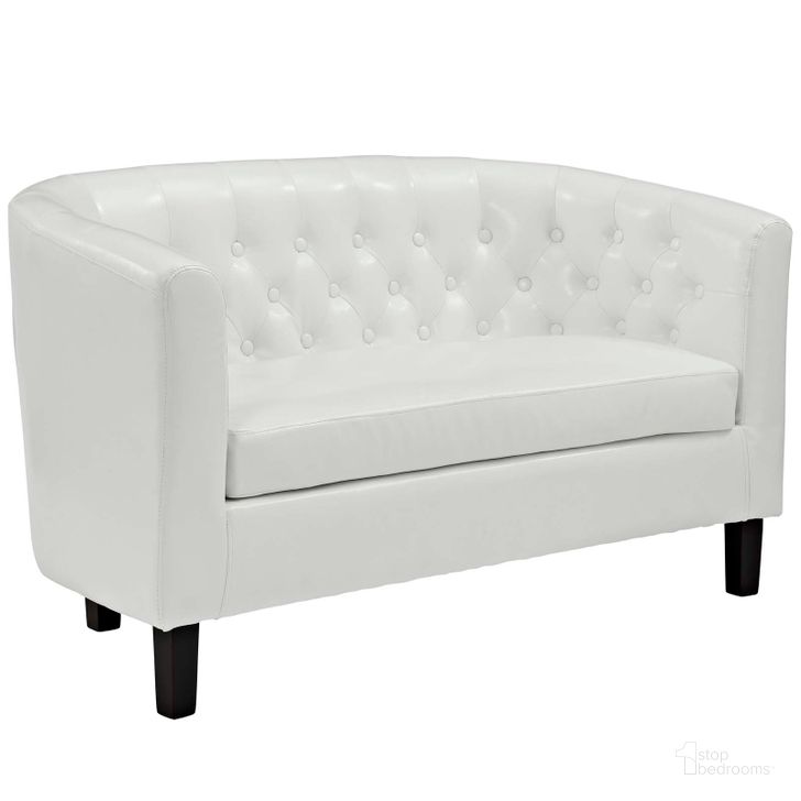 The appearance of Prospect White Upholstered Vinyl Loveseat designed by Modway in the modern / contemporary interior design. This white piece of furniture  was selected by 1StopBedrooms from Prospect Collection to add a touch of cosiness and style into your home. Sku: EEI-1043-WHI. Product Type: Loveseat. Material: Pine. Image1