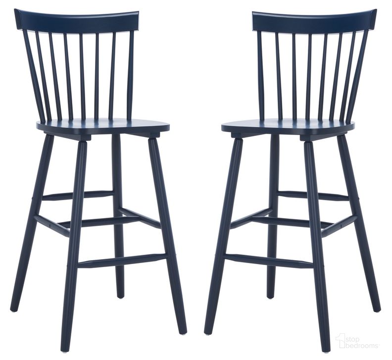The appearance of Providence Bar Stool Set of 2 in Navy designed by Safavieh in the country / farmhouse interior design. This navy piece of furniture  was selected by 1StopBedrooms from Providence Collection to add a touch of cosiness and style into your home. Sku: BST8504E-SET2. Material: Wood. Product Type: Barstool. Image1