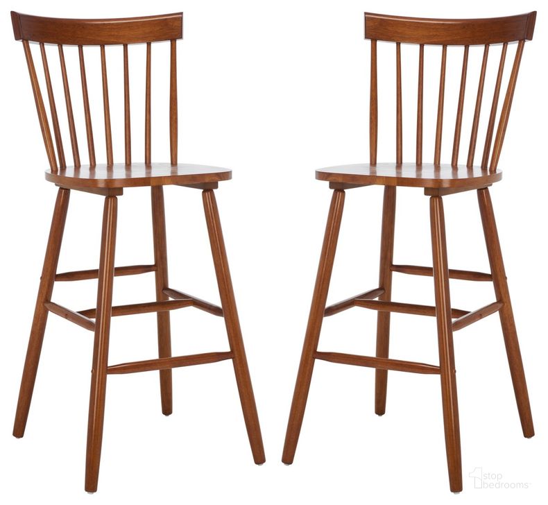 The appearance of Providence Bar Stool Set of 2 in Walnut designed by Safavieh in the country / farmhouse interior design. This walnut piece of furniture  was selected by 1StopBedrooms from Providence Collection to add a touch of cosiness and style into your home. Sku: BST8504F-SET2. Material: Wood. Product Type: Barstool. Image1