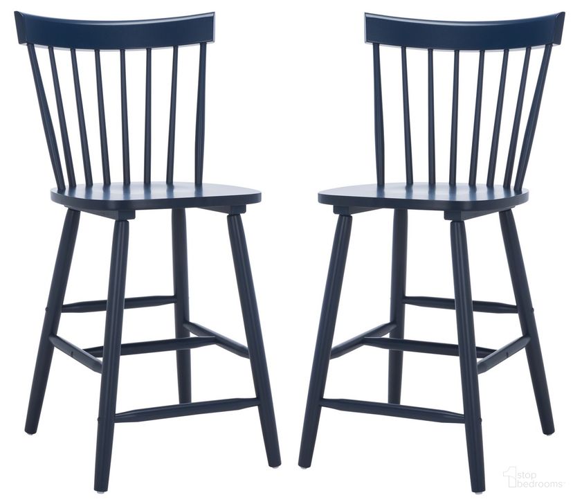The appearance of Providence Counter Stool Set of 2 in Navy designed by Safavieh in the modern / contemporary interior design. This navy piece of furniture  was selected by 1StopBedrooms from Providence Collection to add a touch of cosiness and style into your home. Sku: BST8505E-SET2. Material: Wood. Product Type: Barstool. Image1