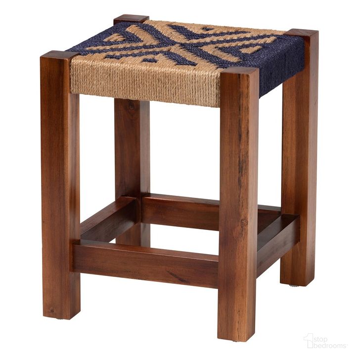 The appearance of Prunella Two Tone Seagrass and Acacia Wood Footstool In Navy Blue and Natural Brown designed by Baxton Studio in the bohemian interior design. This blue/brown piece of furniture  was selected by 1StopBedrooms from Prunella Collection to add a touch of cosiness and style into your home. Sku: F232-FT15-Stool 1-Navy Blue/Brown. Material: Wood. Product Type: Stool. Image1