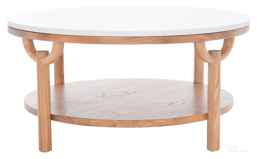 The appearance of Puck Marble Top Coffee Table In Natural And White designed by Safavieh Couture in the modern / contemporary interior design. This natural and white piece of furniture  was selected by 1StopBedrooms from Puck Collection to add a touch of cosiness and style into your home. Sku: SFV2305A. Material: Wood. Product Type: Coffee Table. Image1