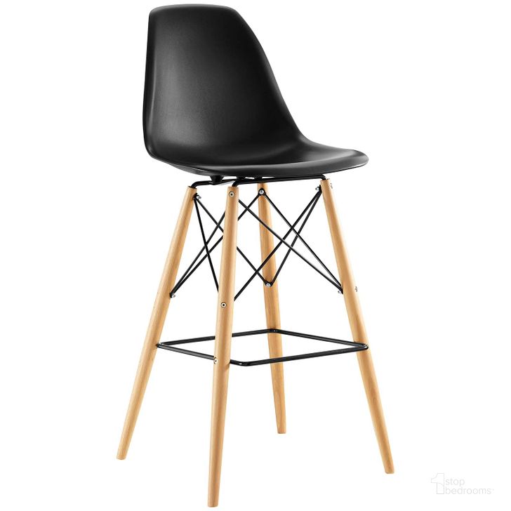 The appearance of Pyramid Black Bar Stool designed by Modway in the modern / contemporary interior design. This black piece of furniture  was selected by 1StopBedrooms from Pyramid Collection to add a touch of cosiness and style into your home. Sku: EEI-1701-BLK. Material: Wood. Product Type: Barstool. Image1