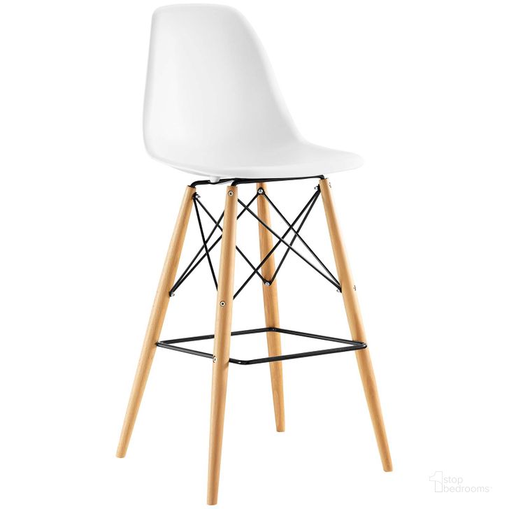 The appearance of Pyramid White Bar Stool designed by Modway in the modern / contemporary interior design. This white piece of furniture  was selected by 1StopBedrooms from Pyramid Collection to add a touch of cosiness and style into your home. Sku: EEI-1701-WHI. Material: Wood. Product Type: Barstool. Image1