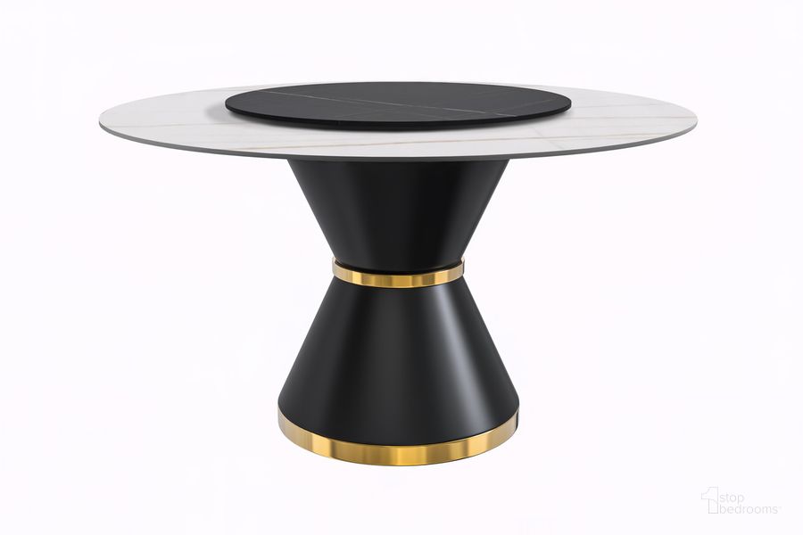 The appearance of Qorvus 60 Inch Round Dining Table In White and Gold designed by LeisureMod in the modern / contemporary interior design. This white/gold piece of furniture  was selected by 1StopBedrooms from Qorvus Collection to add a touch of cosiness and style into your home. Sku: QRBL-60WG-S. Table Base Style: Pedestal. Table Top Shape: Round. Material: Steel. Product Type: Dining Table. Size: 60". Image1
